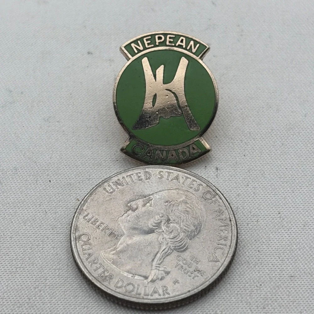 Nepean Ontario Canada Lapel Hat Pin Souvenir Green Gold Tone Enamel